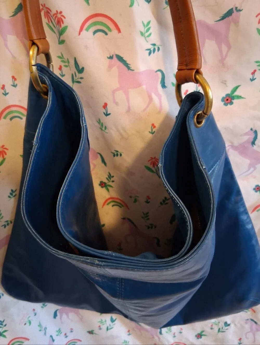 NWOT Vintage Latico Turquoise Full Grain Leather Everyday XL Hobo Tote Purse Bag